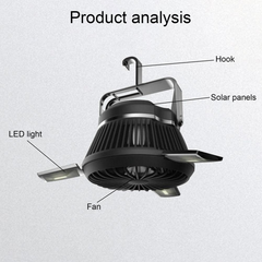 Solar Camping Lantern with Fan & Hook – Foldable LED Light, USB & Solar Charge