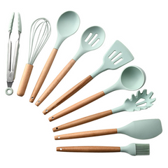 Silicone Kitchen Utensil Set – Heat-Resistant Tools with Wooden Handles