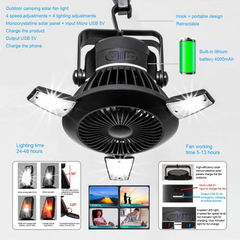 Solar Camping Lantern with Fan & Hook – Foldable LED Light, USB & Solar Charge