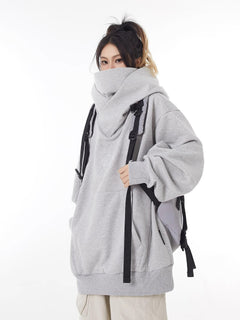 High Collar Fleece Lined Hoodie
