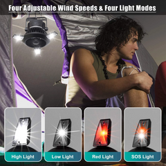 Solar Camping Lantern with Fan & Hook – Foldable LED Light, USB & Solar Charge